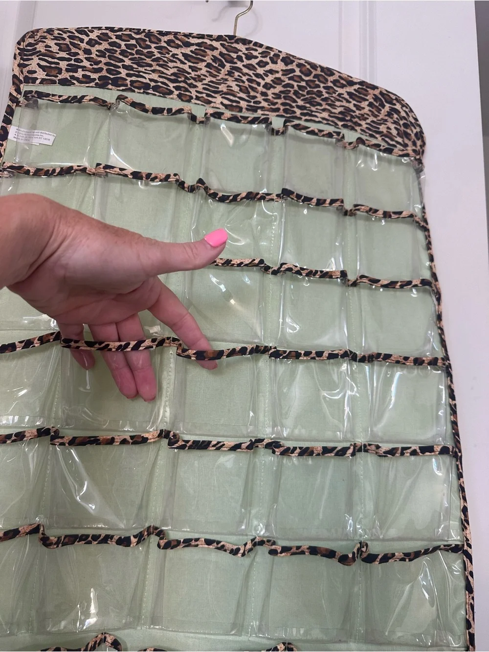 Leopard Trim Hanging Jewelry & Accessory Organizer in Mint Green
